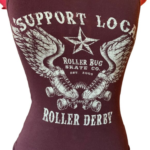 VINTAGE - Burgundy fitted tank top - Roller derby Support Local  - small - Picture 2 of 7